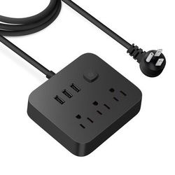 6 Port USB A AC Power Strip with On Off Switch Black