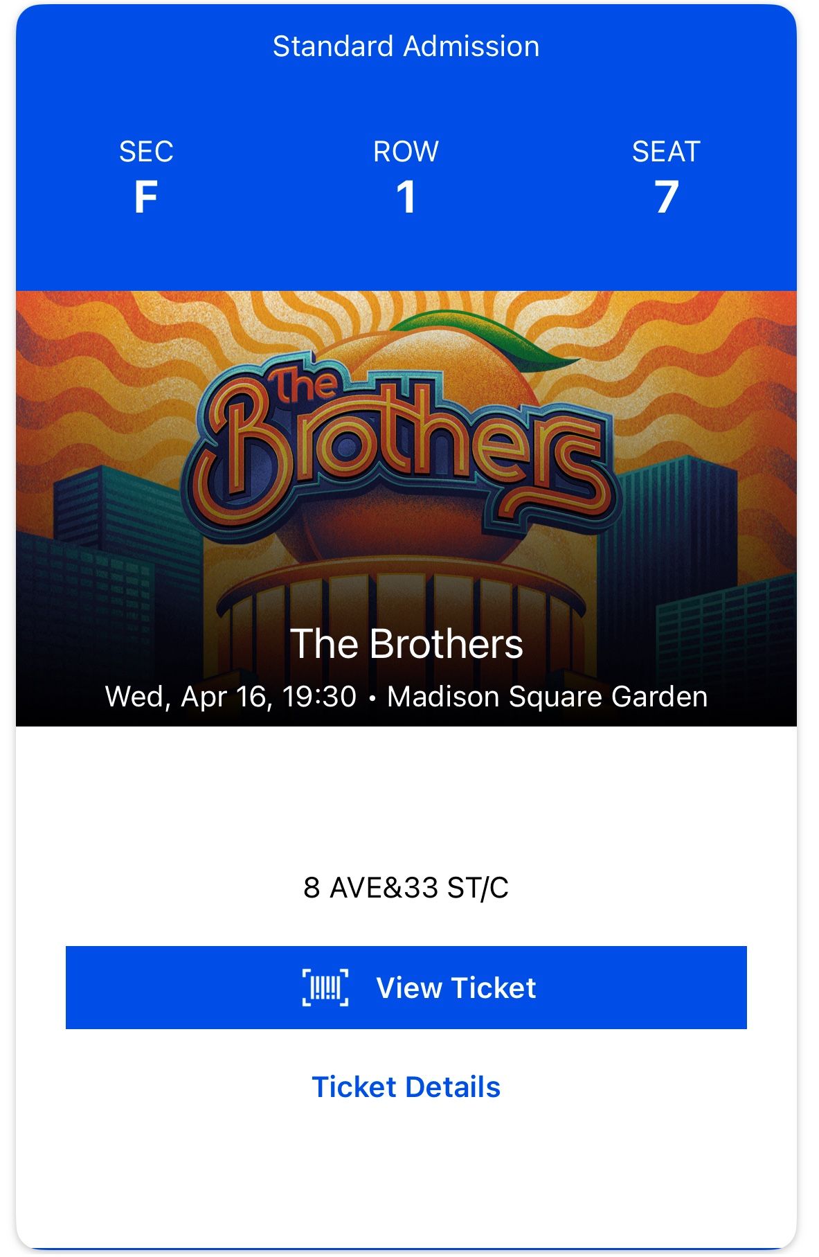 1 Floor Ticket - The Brothers - 16 April