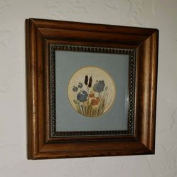 VINTAGE ORIGINAL WATERCOLOR PAINTING FLORAL FLOWER PICTURE ART DECOR WOODEN FRAME