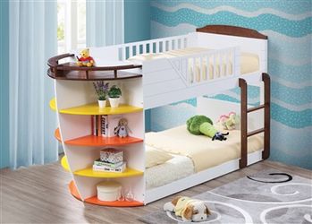 New! Neptune Collection: White Twin Over Twin Boat Bunk Bed with Shelves $39 Down (NO CREDIT CHECK FINANCING)