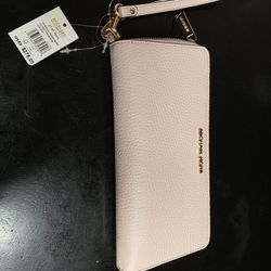 Michael Kors Jet Set Travel Large Continental Wristlet – Powder Blush Pebbled Leather – NEW w/ Tags