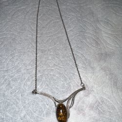 925 Sterling Silver Baltic Amber Pendant Necklace – Genuine Amber