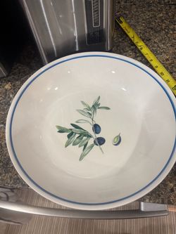 White Ceramic Bowl with Olive Branch Design