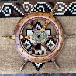 Nautical Ship Wheel – Solid Wood & Brass (Great Decor Piece)