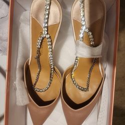 .Vaslemuse Women Heeled Mules Rhinestone Strappy Pointed Toe Mules Stiletto High Heels Slip On Bridal Sandals For Women