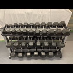 York Hex Rubber Dumbbell Set 5-80’s With Rack