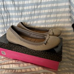 Kayla Lizard Embossed Leather Ballet Flat (Women) - Size 8M - Color: Cement 