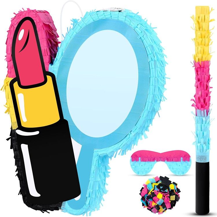 Spa Party Supplies Spa Pinata Small Lipstick Pinata Spa Birthday Party Hanging for Girls Spa Decorations for Wedding Bridal Shower Supplies with Woode