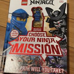Lego Ninjago hard cover book with minifigure