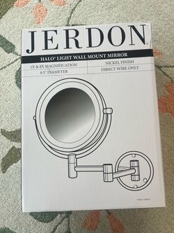 BRAND NEW LESS THAN HALF PRICE! JERDON Hardwired Wall-Mount Makeup Mirror - 8X/1X - Brushed Nickel