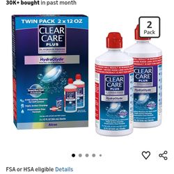 clear care hydra glyde 2 bottles and contact lens case 