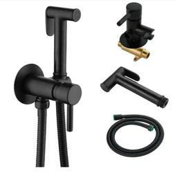 Single-Handle Bidet Faucet with Handle Wall Mount Bidet Sprayer for Toilet with Brass Rough-In Valve in Matte Black