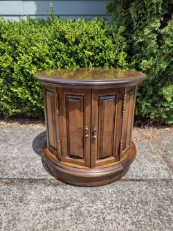Vintage Round Side Table with Cabinet
