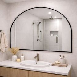 New In Box 47”W x 35.5”H Wall Decor Mirror Black Metal Frame With MDF Backboard Indoor Staging Furniture Decoration 