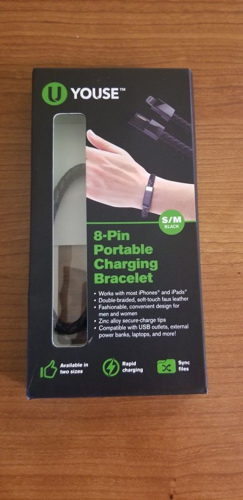 *U Youse* (S/M) 8 pin Black Portable Charging Bracelet   