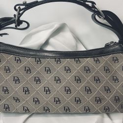 Dooney & Bourke Brown Black DB Monogram Signature Hobo Shoulder Bag Silver