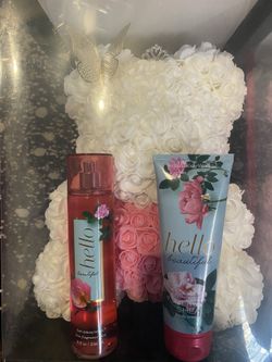 White and pink rose there with Bath and body Works