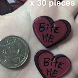 $2.5 For ALL 30 Pieces Acrylic Heart Bite Me Charm For Jewelry Making Necklaces Earrings 