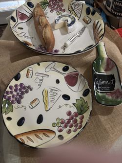 Retro Serving Pieces Bring Fun To Your Party.  Buon Vino Hand Painted Serving Set