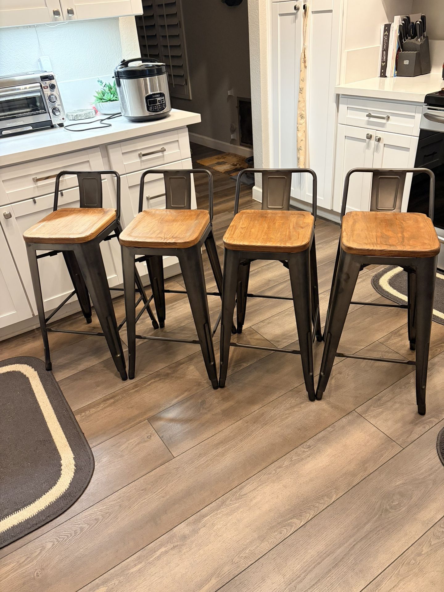 Four Sturdy Wood And Metal Hightop Stools