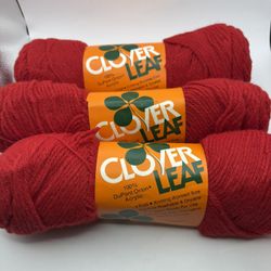 Vintage Yarn 3 Skeins  -Clover Leaf -Color 326 Scarlet 100% Acrylic 4oz Two Lots