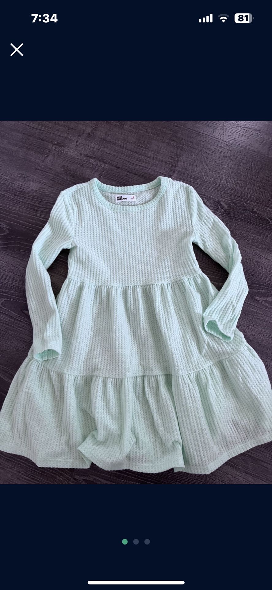 Girls Long Sleeve Dress In Mint Color Size 5T