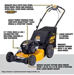 Dewalt 21 in. 163cc Briggs and Stratton 725Exi Engine Rear Wheel Drive 3-in-1 Gas Self Propelled Walk Behind Lawn Mower