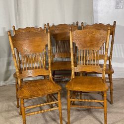 Solid Oak Double Pressed Back Dining Chairs (5)