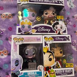 Disney Villain  Queen Of Hearts Ursula Cruella Exclusive Funko Pop Set 