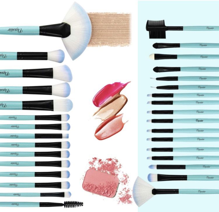32Pcs Makeup Brushes Set No Shed Cruelty-Free Synthetic Fiber Bristles with Travel Case, Blue