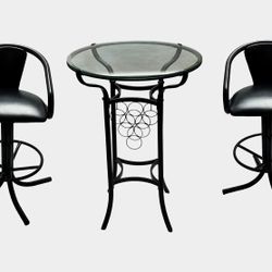 Black Wrought Iron Bar Table w/ Swivel Bar Stools