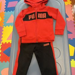 PUMA Toddler Boy Girl 2-Piece Outfit Red With Hoodie And Sweatpants Size 2T