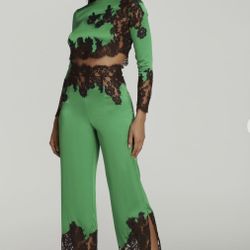 Agent Provocateur Trishya Pajama Trouser in Emerald Green Silk with Black Lace Trim NEW with tags Retail $950! 