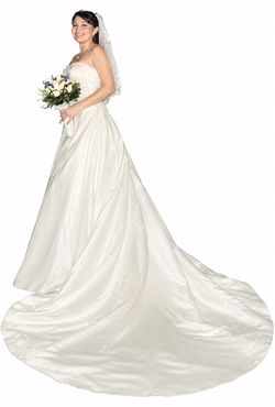Ivory Satin Strapless Ball Gown Wedding Dress
