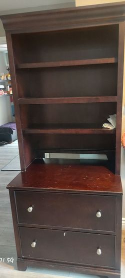 Dark Wood Bookcase with locking Drawers