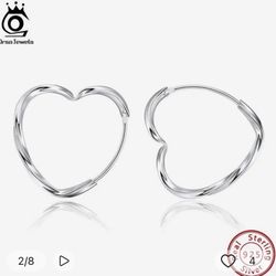 ORSA JEWELS 925 Sterling Silver, 50 Mm, Authentic Heart Hoop, Earrings [EAR101]