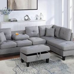 Grey Sectional Sofa Couch And Ottoman 
