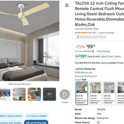 Ceiling Fan with Lights and Remote