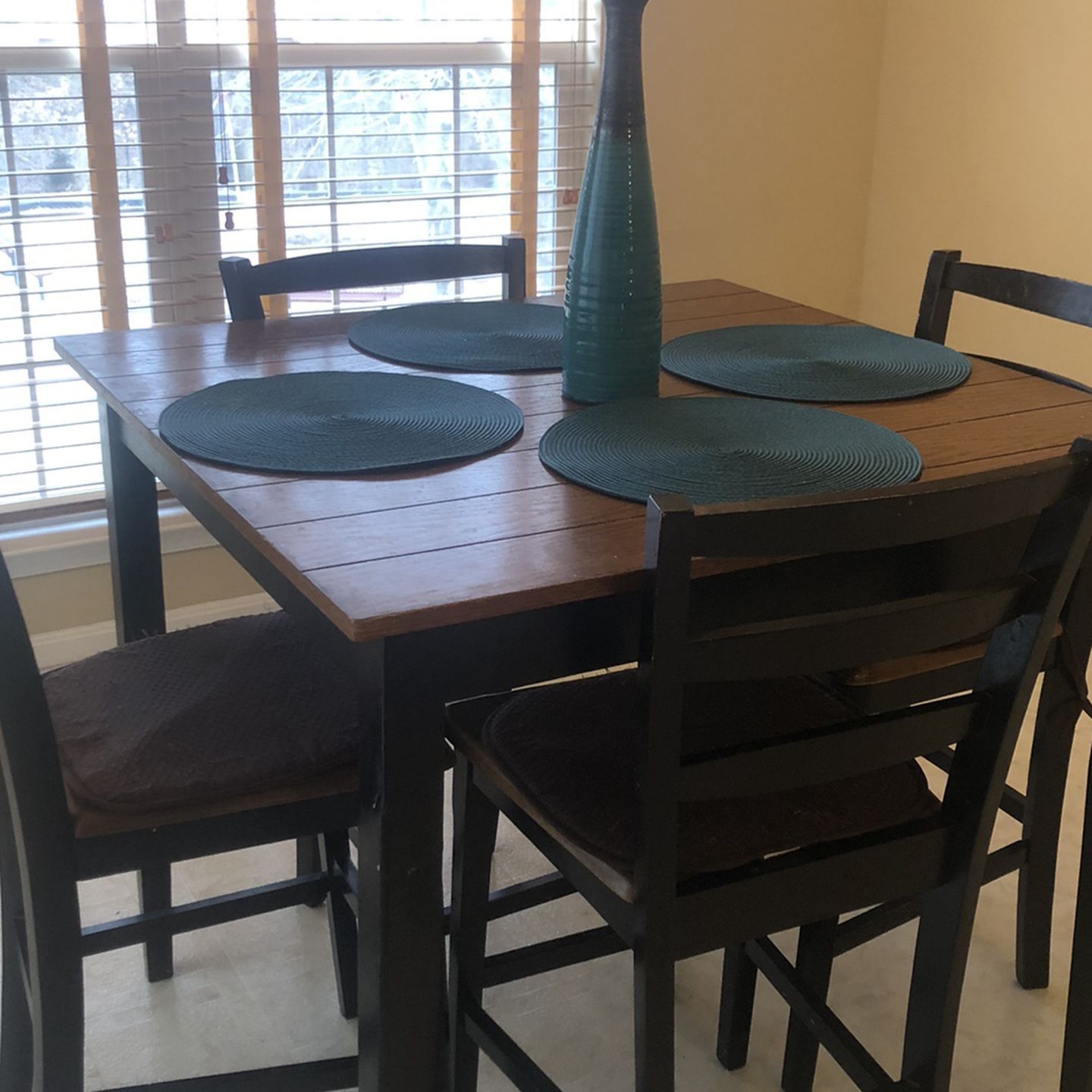 Oak Wood and Black high kitchen table with 4 chairs