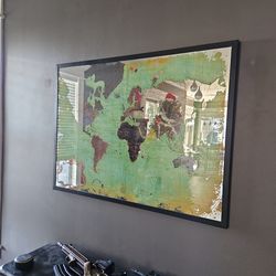 World market glass green etched old world map artwork