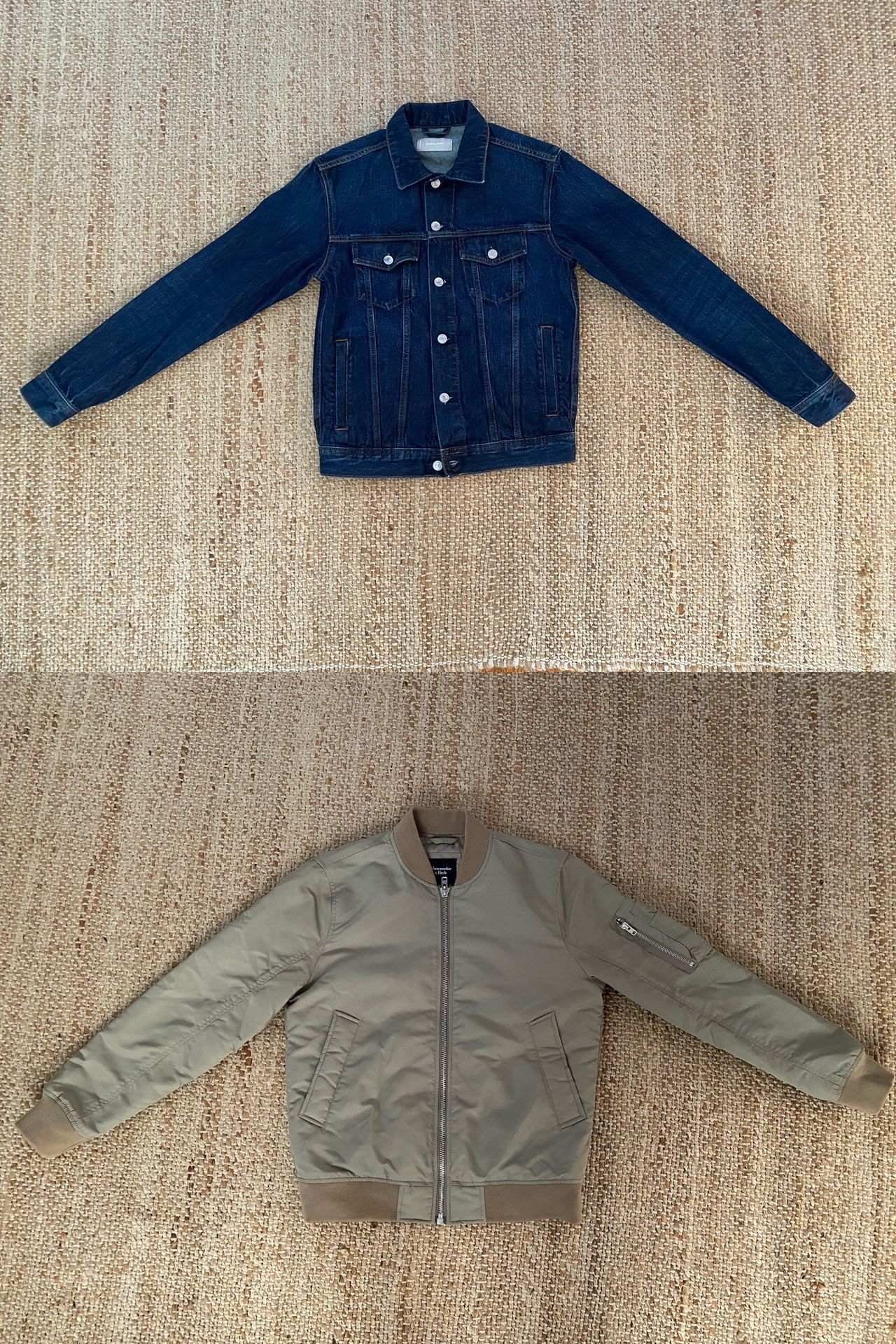 Two Mens XS Jackets: Everlane Denim & Abercrombie Nylon Bomber