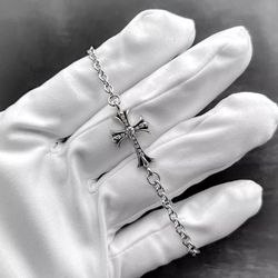 CHROME HEARTS Tiny CH Cross NE Chain Bracelet 8inch After Pave Diamond #899