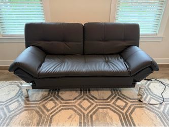 Brown Bonded Leather Euro Lounger—like new