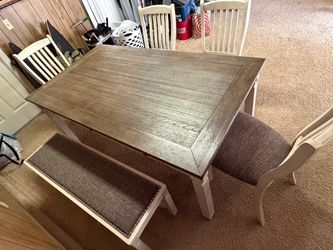 Farmhouse Dining Table Set with Bench and Chairs