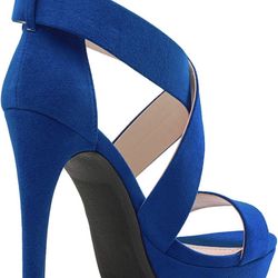 Blue Heel Open Toe High Stilettos