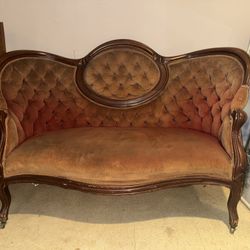 Vintage Victorian Love Seat - Antique Tufted Settee