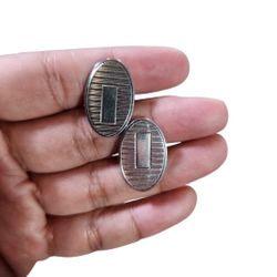 Silver Toned Oval Cuff Links