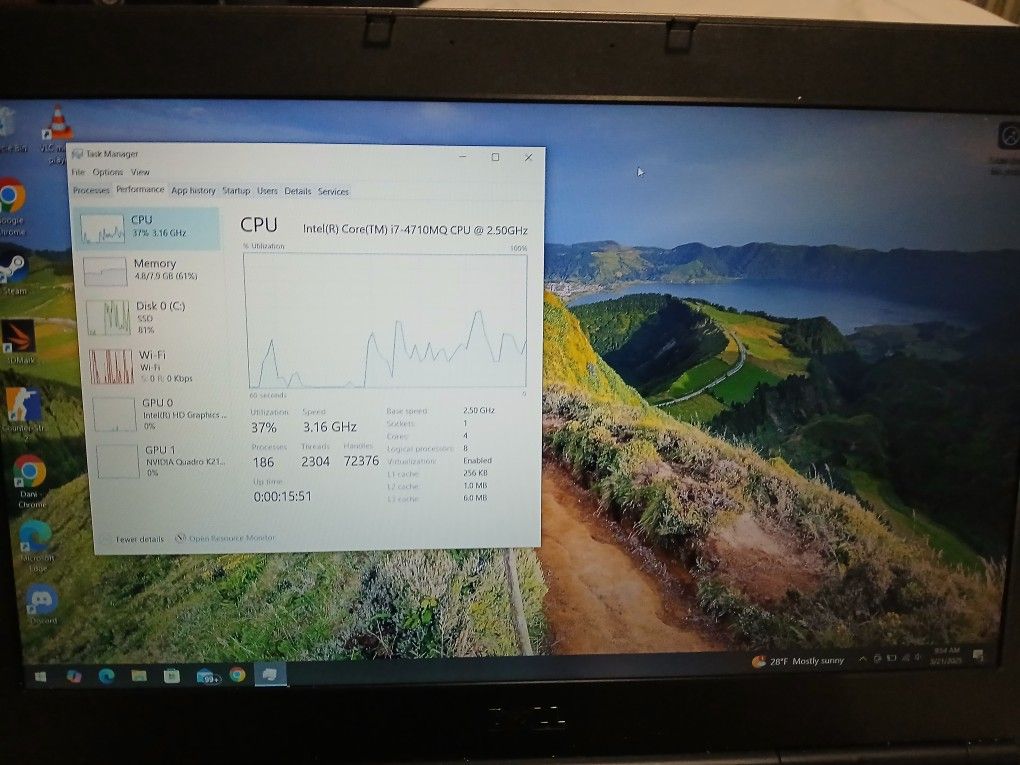 Dell Precision M4800 Laptop, i7-4710MQ, NVIDIA Quadro K2100M, Windows 10, 8GB RAM, 128GB SSD