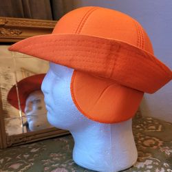 Vtg Blaze Orange Earflap Game Stalker Size Large Hunting Hat Cap