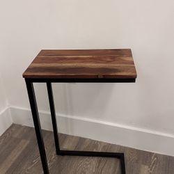 Industrial C-Shaped Side Table (Wood + Metal)